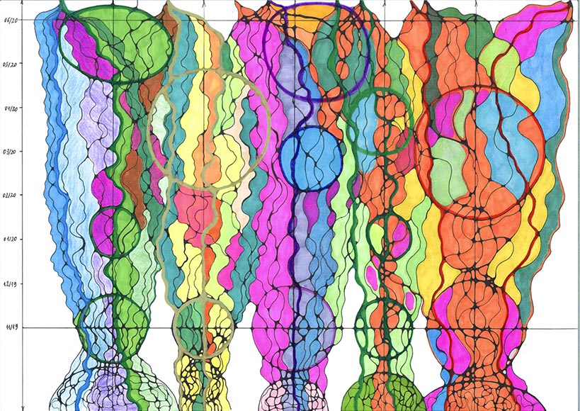 feutre noir sur un dessin multicolore de lignes neurographiques. la  neurographie comme technique psychologique 12320709 Photo de stock chez  Vecteezy